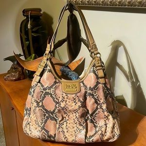 Coach Beige and Black Snake Print Shoulder Bag